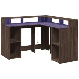 Berkfield Desk with LED Lights Brown Oak 130x130x91 cm Engineered Wood