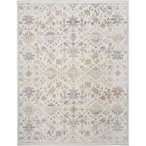 Ivory Grey Floral Kilim Bordered Traditional Rug For Dining Room Bedroom & Living Room-66 X 244cmcm (Runner)