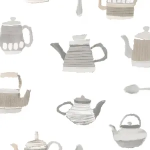 Galerie Kitchen Style 3 Grey Beige Teapot Motif Smooth Wallpaper