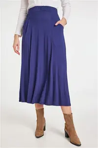 Bonmarche Navy Plain Midi Jersey Skirt With Pocket Detail, Size: 10