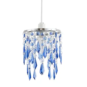 Modern Waterfall Design Pendant Shade with Clear/Blue Acrylic Drops and Beads