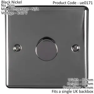 1 Gang 400W 2 Way Rotary Dimmer Switch BLACK NICKEL Light Dimming Wall Plate