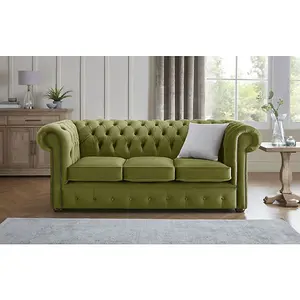 Chesterfield 3 Seater Fabric Malta Grass 12 Sofa