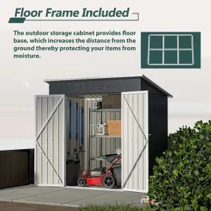 Birchtree 4X6FT Metal Garden Shed Pent Roof Free Foundation Base Storage House Anthracite