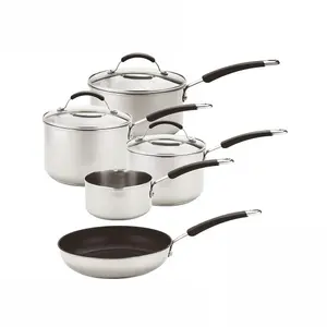 Meyer Induction Sets Silver Round Stainless Steel Induction Suitable Cookware Set Pack of 5