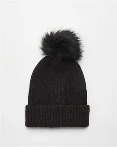 River Island Womens Black Knit Pom Beanie