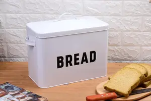 simpa Classic Vintage Inspired Large White Metal Bread Bin.