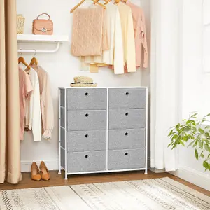 SONGMICS Chest of Drawers, Storage Unit with 8 Fabric Drawers, Dresser, Organiser Unit, Tabletop, Light Grey and White