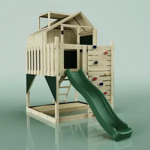 PolarPlay Kids Scandinavian Style Climbing Platform & Playhouse with Slide - Astrid Green