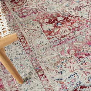 Red Ivory Rug, Bordered Floral Rug, Traditional Stain-Resistant Rug, Persian Rug for Bedroom, Dining Room-269cm X 361cm