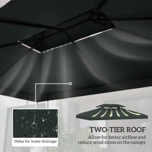 Outsunny 3x4m Gazebo Replacement Roof Canopy 2 Tier Top UV Cover Charcoal Grey