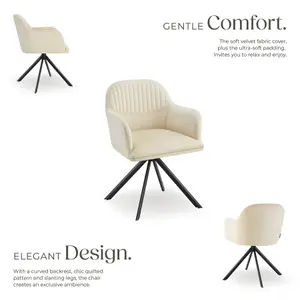 Armchair Lona - 360 swivel, high backrest, plush upholstery, slim steel legs - cream/black