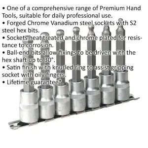 7 PACK 100mm Ball-End Hex Socket Bit Set - 1/2" Square Drive - 5mm to 12mm Allen