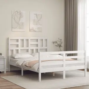 Berkfield Bed Frame with Headboard White Small Double Solid Wood