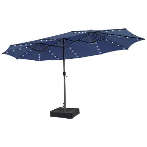 Costway 4.5m Double-Sided Patio Parasol with Stand Outdoor Twin Market Umbrella w/ Solar LED Lights