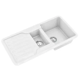 Liquida ELGS15WH 1.5 Bowl Comite Reversible Inset Gloss White Kitchen Sink