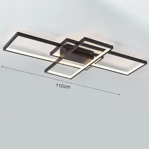 Black Frame Modern Rectangular LED Semi Flush Ceiling Light Fixture 110cm Dimmable with Remote