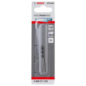 Bosch Professional Round Metal Drill bit (Dia)2mm (L)49mm, Pack of 2