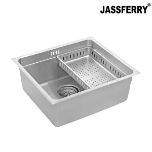 JASSFERRY Undermount Kitchen Sink Single Bowl Stainless Steel Dish Drainer Rack, 490 x 440 mm