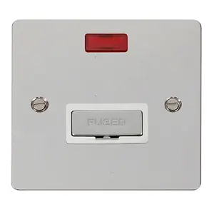 Flat Plate Polished Chrome 13A Fused Ingot Connection Unit With Neon - White Trim - SE Home