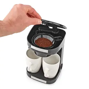 Dual Coffee Maker, Easy to Use Two Cup Machine with Reusable Filter, 250ml Capacity and 2 Ceramic Cups, 450W