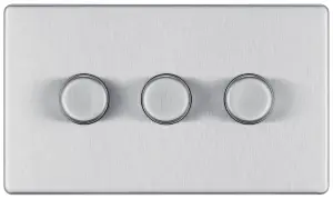 GoodHome Brushed Steel profile Triple 2 way 400W Screwless Dimmer switch