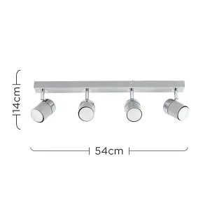 ValueLights Rosie Modern 4 Way Gloss Grey and Silver Chrome Straight Bar Ceiling Spotlight