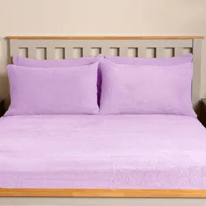 Teddy Fleece Pillowcase Cover Bedding Set 4 x Thermal, 50 x 75cm -  Lilac