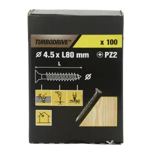 TurboDrive Double self-countersunk Yellow-passivated Steel Screw (Dia)4.5mm (L)80mm, Pack of 100