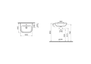 VitrA S20 One Tap Hole Washbasin, 55cm