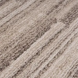 Neutral Beige Distressed Block Striped Soft Runner Rug 60x240cm