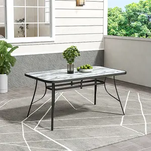 150 x 90cm Rectangular Outdoor Garden Coffee Table with Wood Texture and 5.1cm Dia Parasol Hole