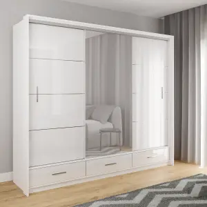 Sliding Door Wardrobe MARSYLIA 255cm White Gloss