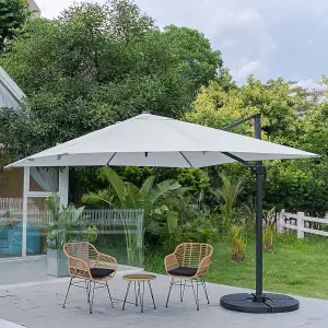 3M Large Square Canopy Rotatable Tilting Garden Rome Umbrella Cantilever Parasol With Fan Shaped Base, Light Grey