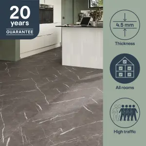 GoodHome Mambo Grey Natural Marble effect Textured Click vinyl Tile, 1.92m²