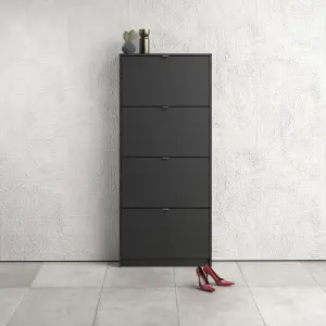 Shoes Shoe cabinet  w. 4 tilting doors and 1 layer Matt Black