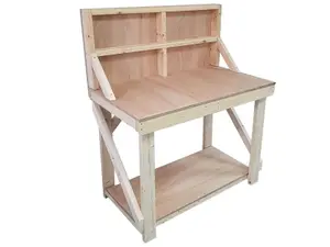 Wooden workbench 18mm eucalyptus hardwood top , kiln-dry work station (H-90cm, D-70cm, L-150cm) with back panel