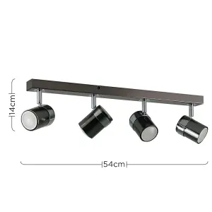 ValueLights Rosie Modern 4 Way Straight Bar Ceiling Spotlight Fitting Black Chrome Finish