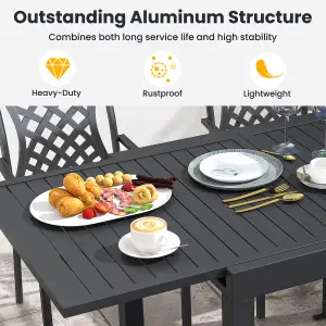 Costway 80-160cm Expandable Patio Dining Table Outdoor Rectangular Aluminum Table for 4-6 Person