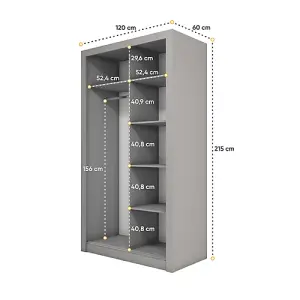 Sleek Mirrored Sliding Wardrobe in Grey - Spacious & Modern (H2150mm x W1200mm x D600mm)