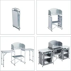 Grey Folding Portable Outdoor Camping Kitchen Stand Unit Storage BBQ Cook Station W 175cm