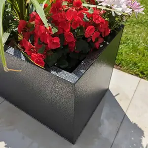 120cm Zinc Silver & Black Textured Trough Planter