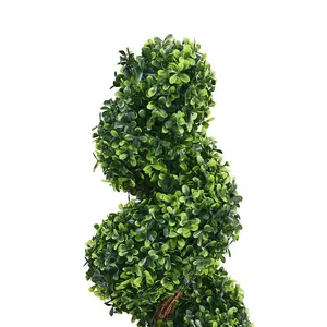 2 pcs Garden Decoration Artificial Spiral Topiary Plant Green Boxwood Tree