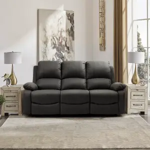 Comfy Living Reclining Fabric Sofa In Dark Grey 3 Piece