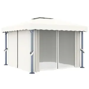 Berkfield Gazebo with Curtain&LED String Lights 3x3 m Cream White