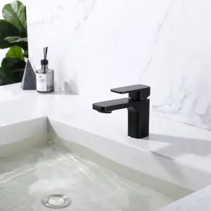 VURTU Barkway Basin Mixer - 1/4 Turn, Single Lever Ceramic Disc, High/ Low Water Pressure, 300(H) x 215(W), Black, 628524