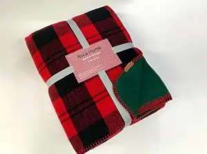 Just So Home Luxury Brushed Cotton Fleece Tartan Check Blanket Throw (Red & Black Tartan 230cm x 230cm)