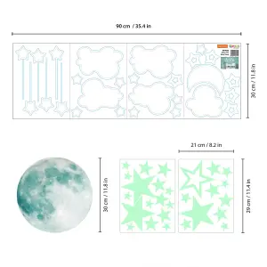 Walplus Combo Kids Wall Sticker - White Sky With Glowing Stars And Moon PVC