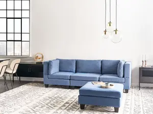 3-Seater Modular Fabric Sofa with Ottoman Blue UNSTAD