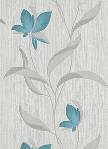 Flower Wallpaper Floral Textured Glitter White Teal Silver Vinyl Erismann